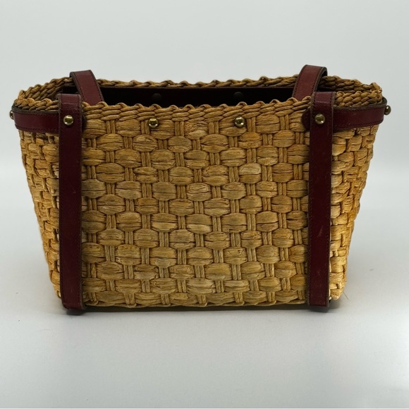 RARE Vintage 60s/70s ETIENNE AIGNER Handmade Straw Leather Satchel Handbag - Picture 3 of 14